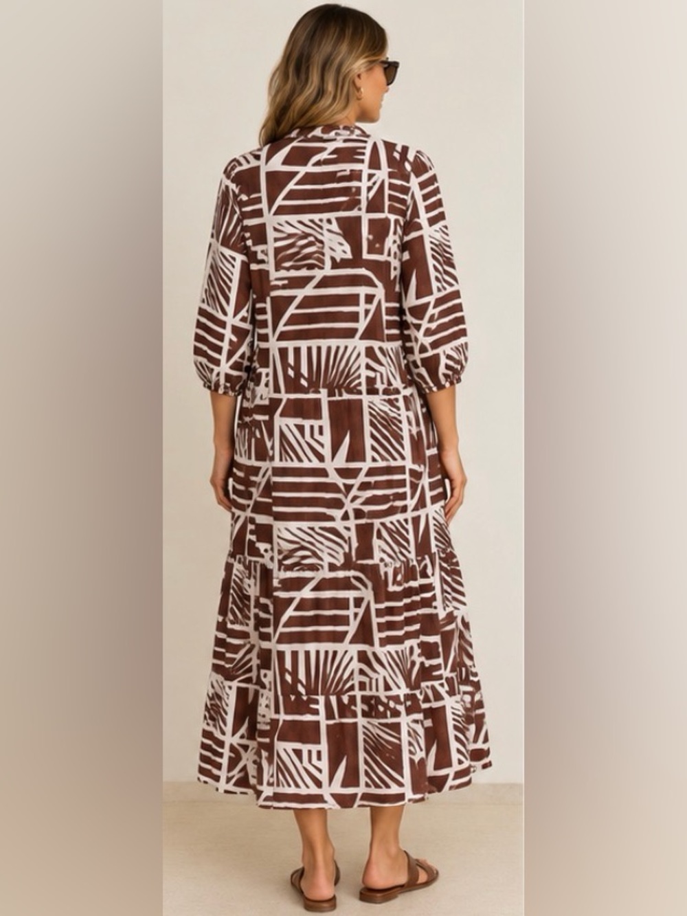 Salty Lemon Brown & White Geometric Maxi Dress - Women - Picture 2 of 7